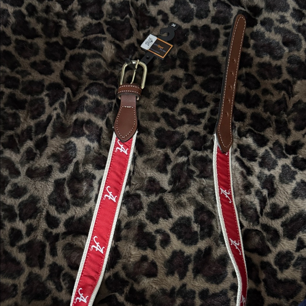 Leopard Print Faux Fur Coat with Red Belt